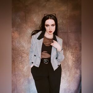 Women's Black and White Plaid Blazer